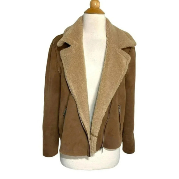 H&M 0 brown faux suede biker moto jacket with‎ zipper accents - Picture 4 of 6